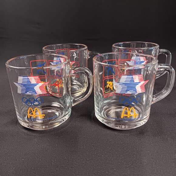 4 Vintage 1984 Los Angeles Olympics Collector McDonalds Coffee Mugs Glass - Picture 1 of 3